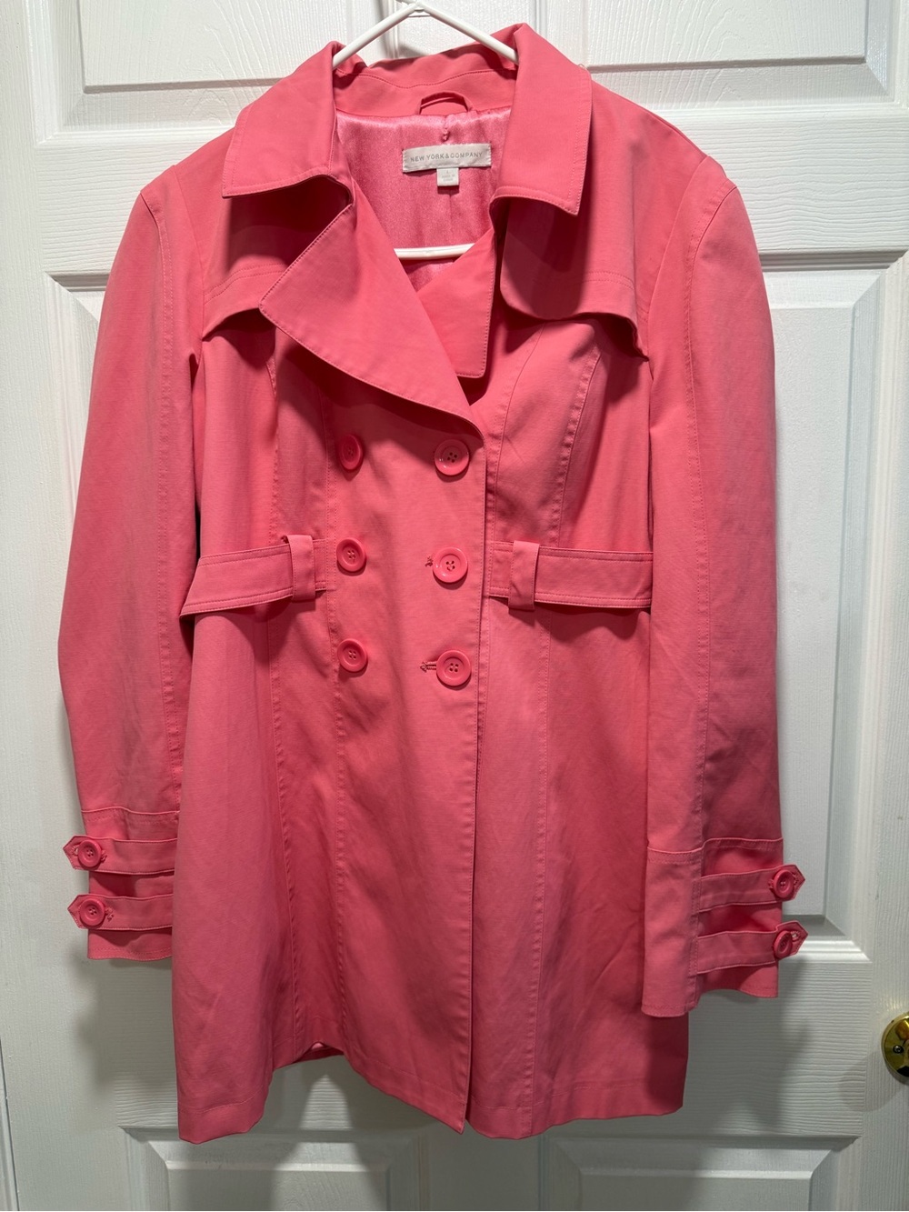 New York & Company Pink Double-Breasted Trench Coat